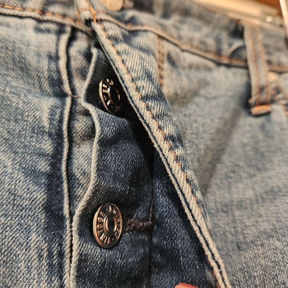 Vintage America Button Fly Jeans Women’s Size 32 Distressed Fringe Cuff Convert - Picture 11 of 16